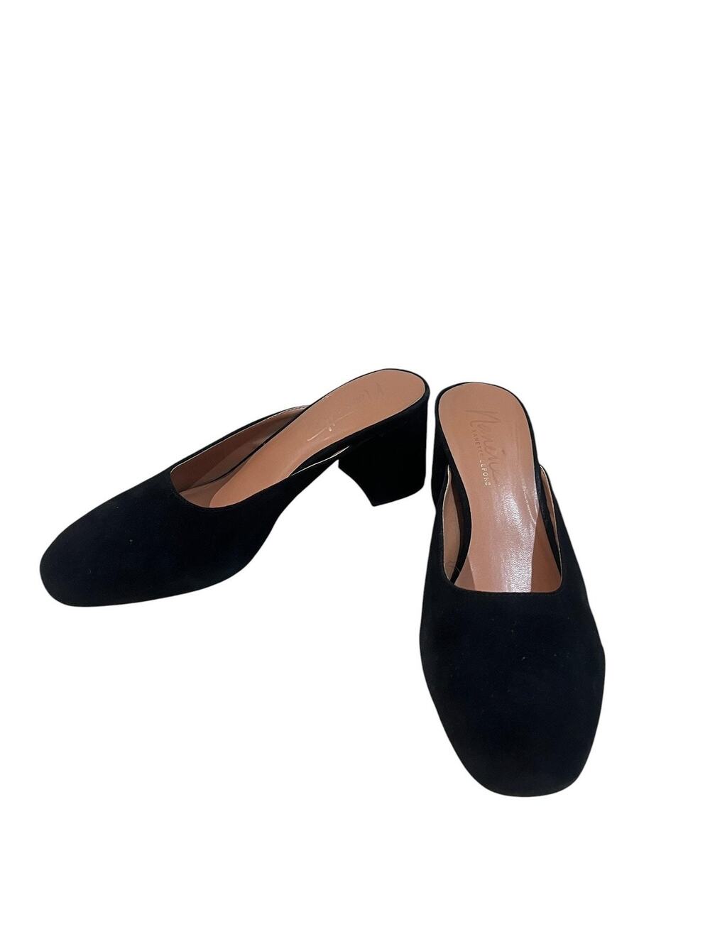 Nanette Lepore Peggy Mules Shoes Womens Size 9 Black Suede Leather Heel